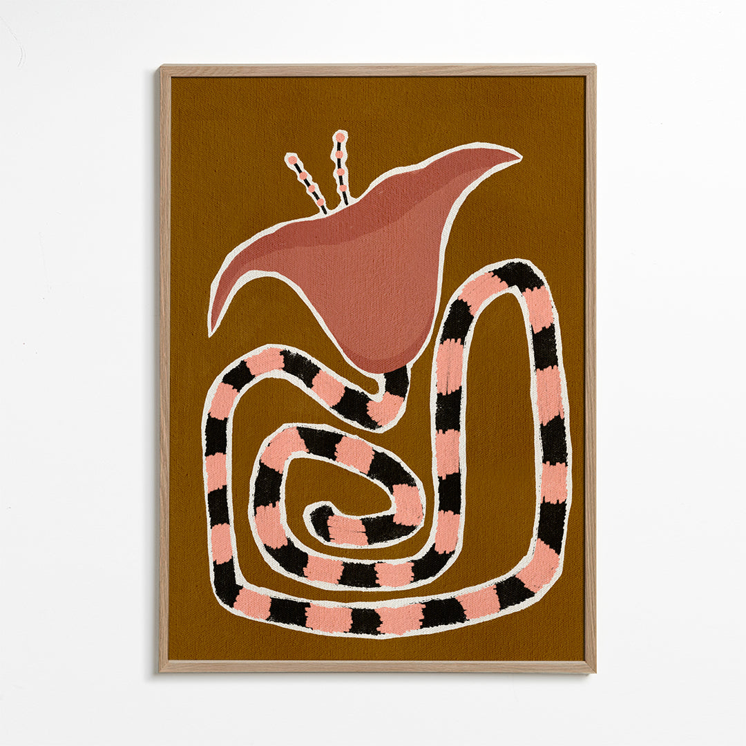 Botanický plakát se stylizovanou růžovou květinou