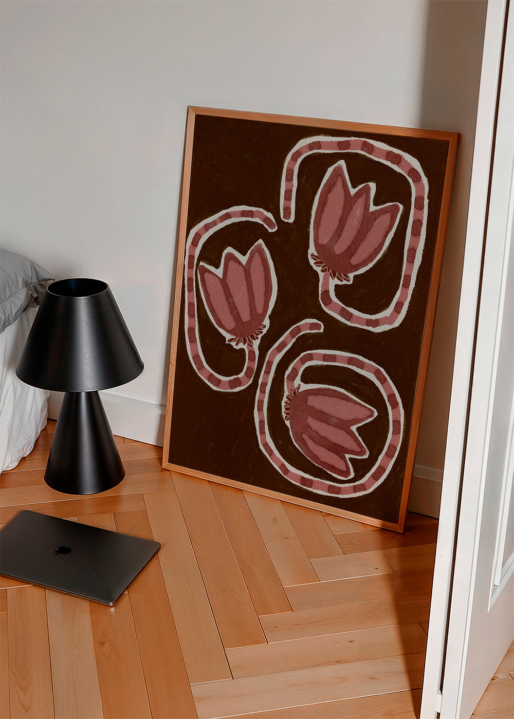 Botanický plakát se stylizovanými tulipány
