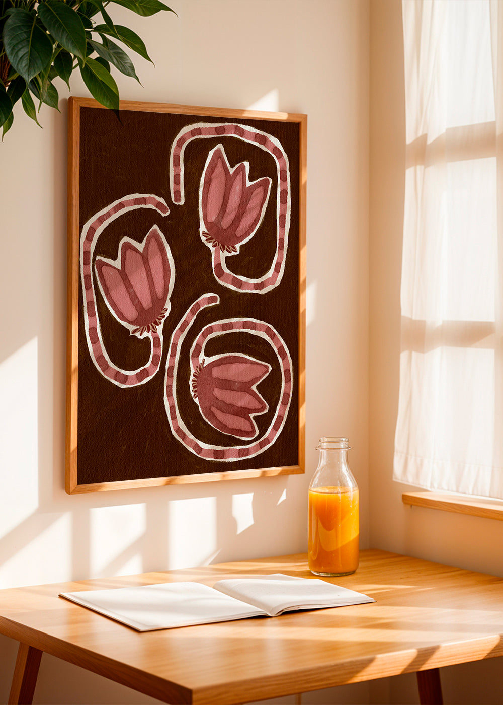 Botanický plakát se stylizovanými tulipány