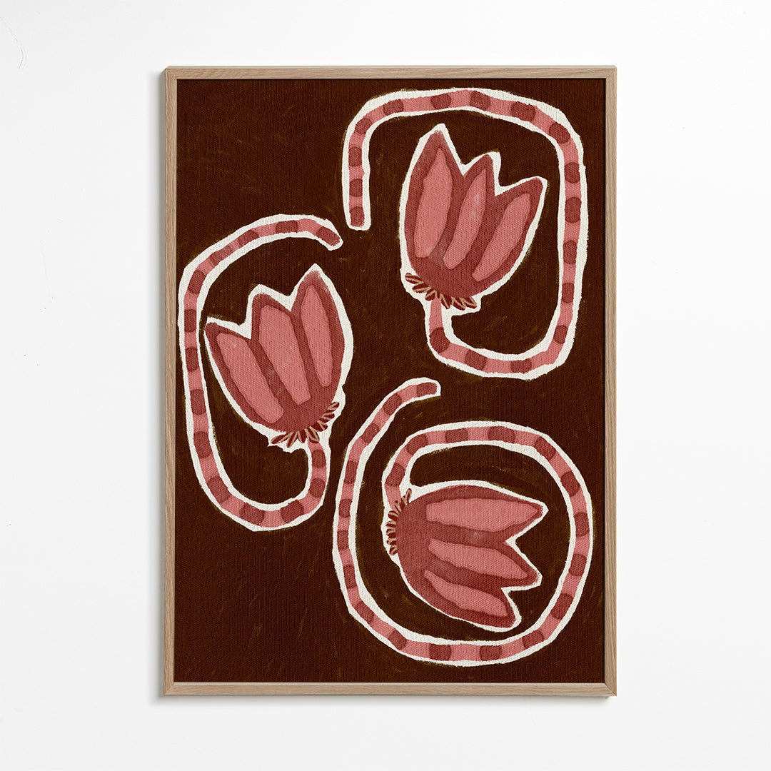 Botanický plakát se stylizovanými tulipány