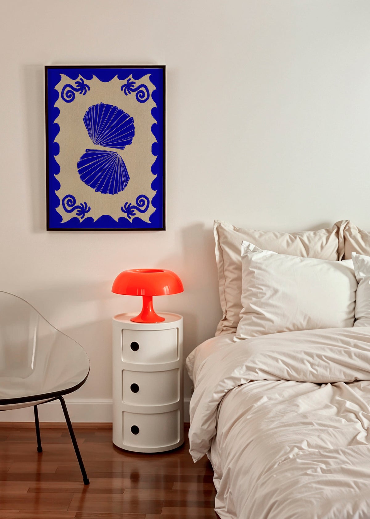 Blue Seashell Stories - Framed poster in an interior