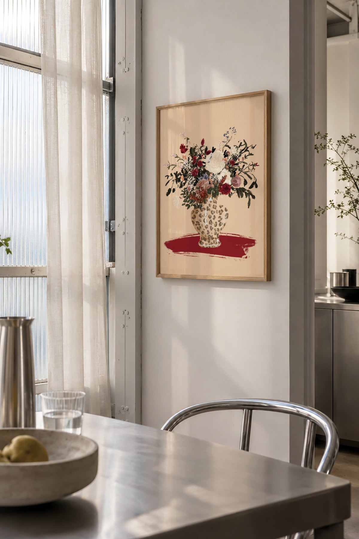 Flowers in a leopard vase - Framed poster in an interior