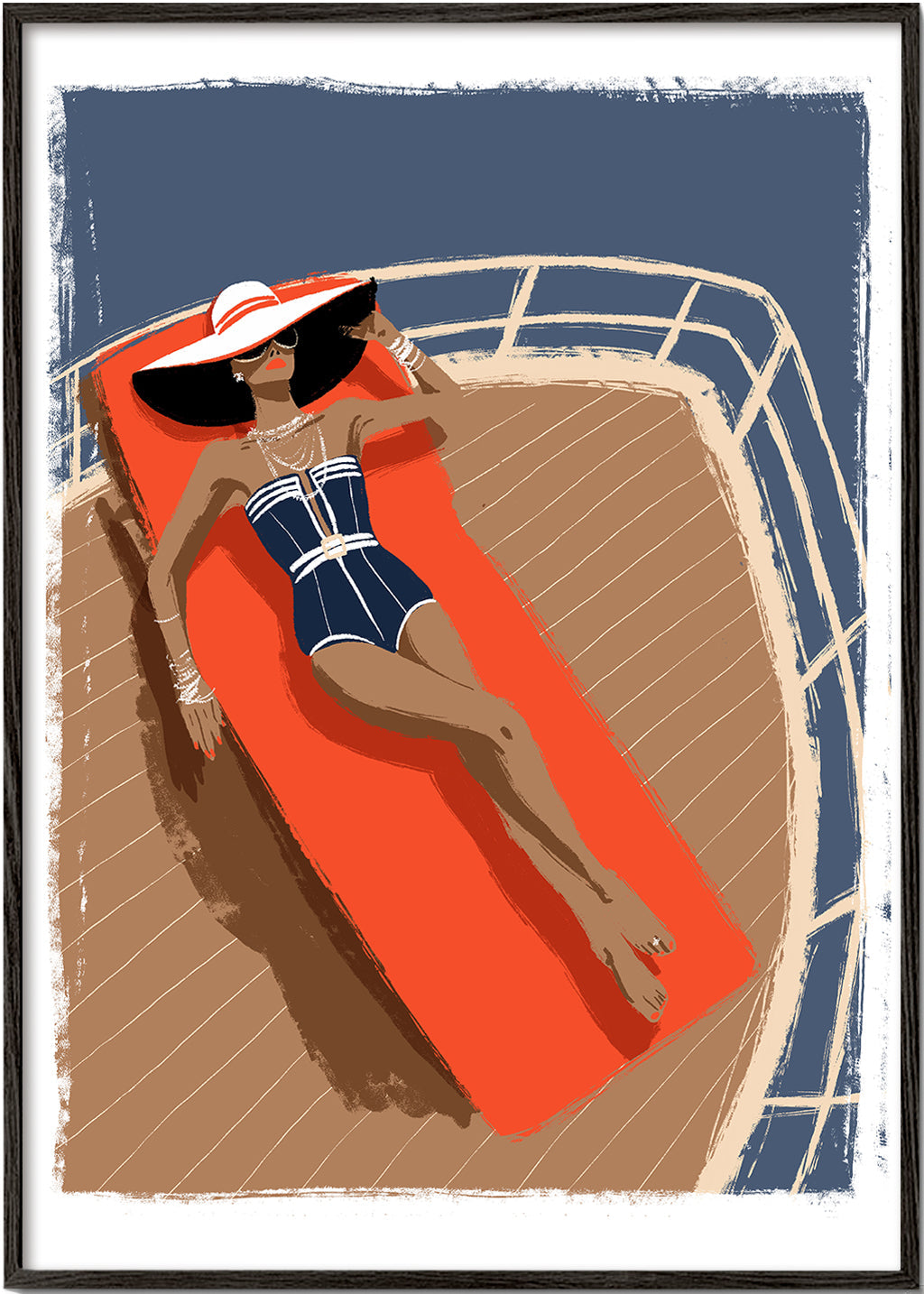 Ilustrace ženy na jachtě