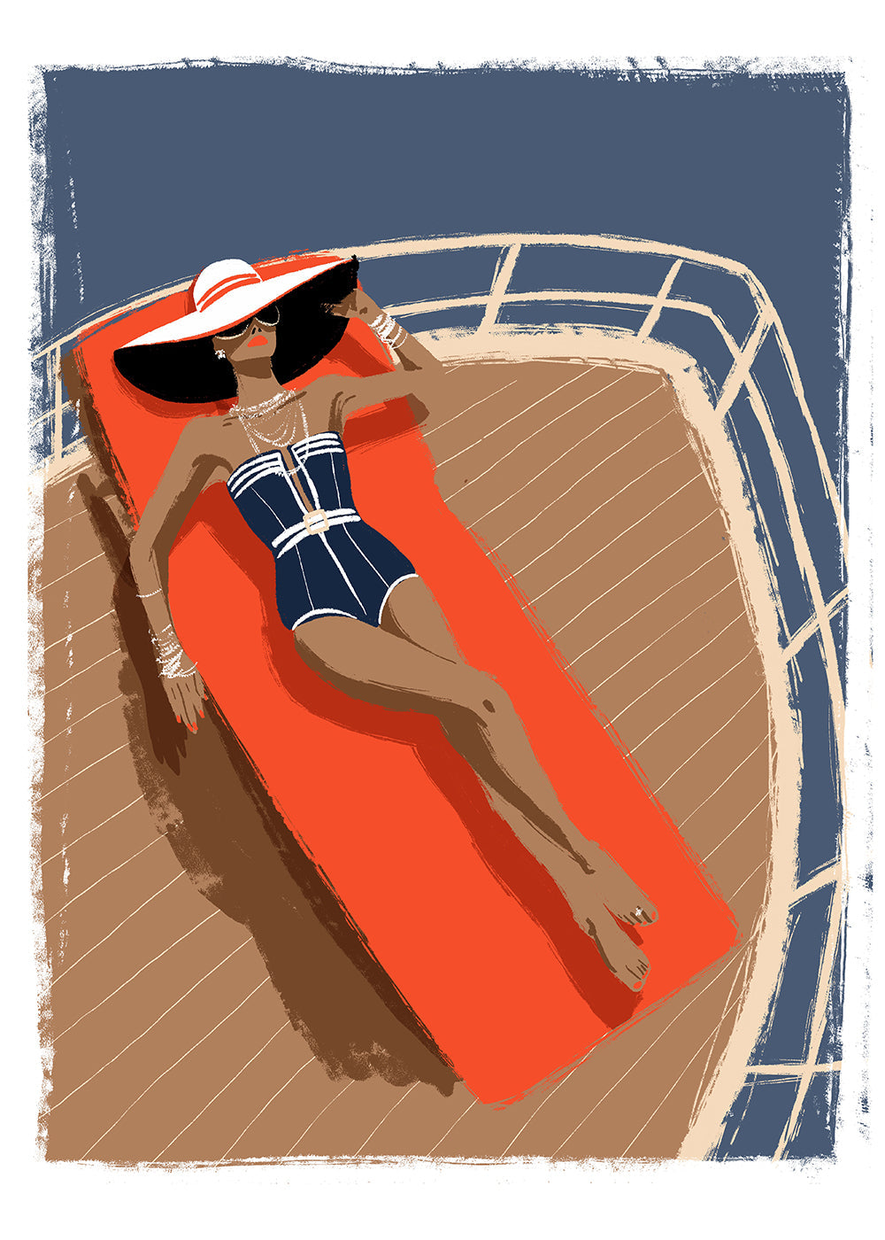 Ilustrace ženy na jachtě