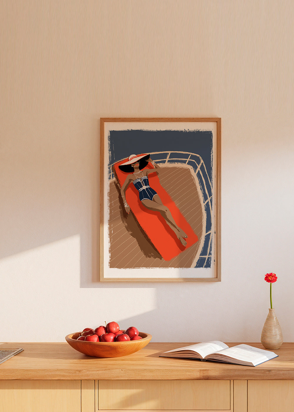 Ilustrace ženy na jachtě
