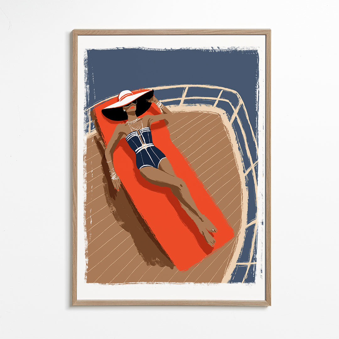 Ilustrace ženy na jachtě