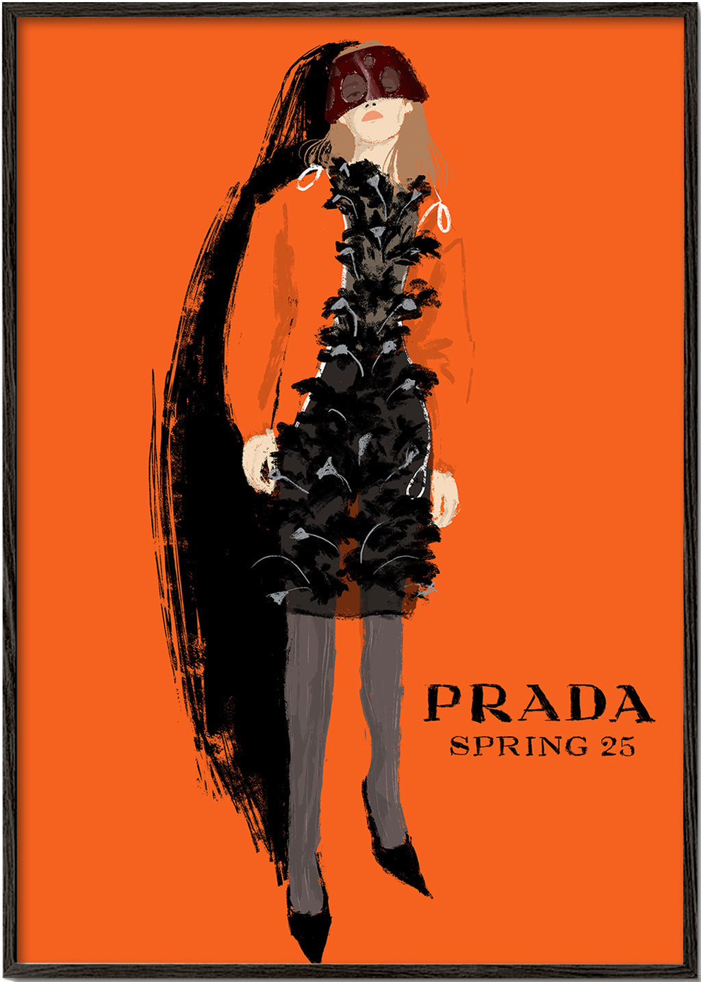 Módní ilustrace PRADA na oranžovém pozadí