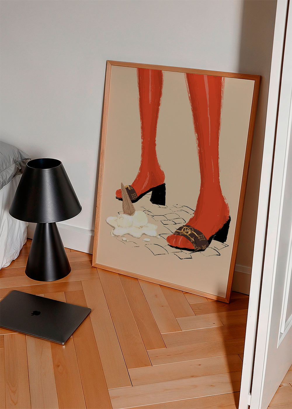 Ilustrace: podpatky a rozlitá zmrzlina