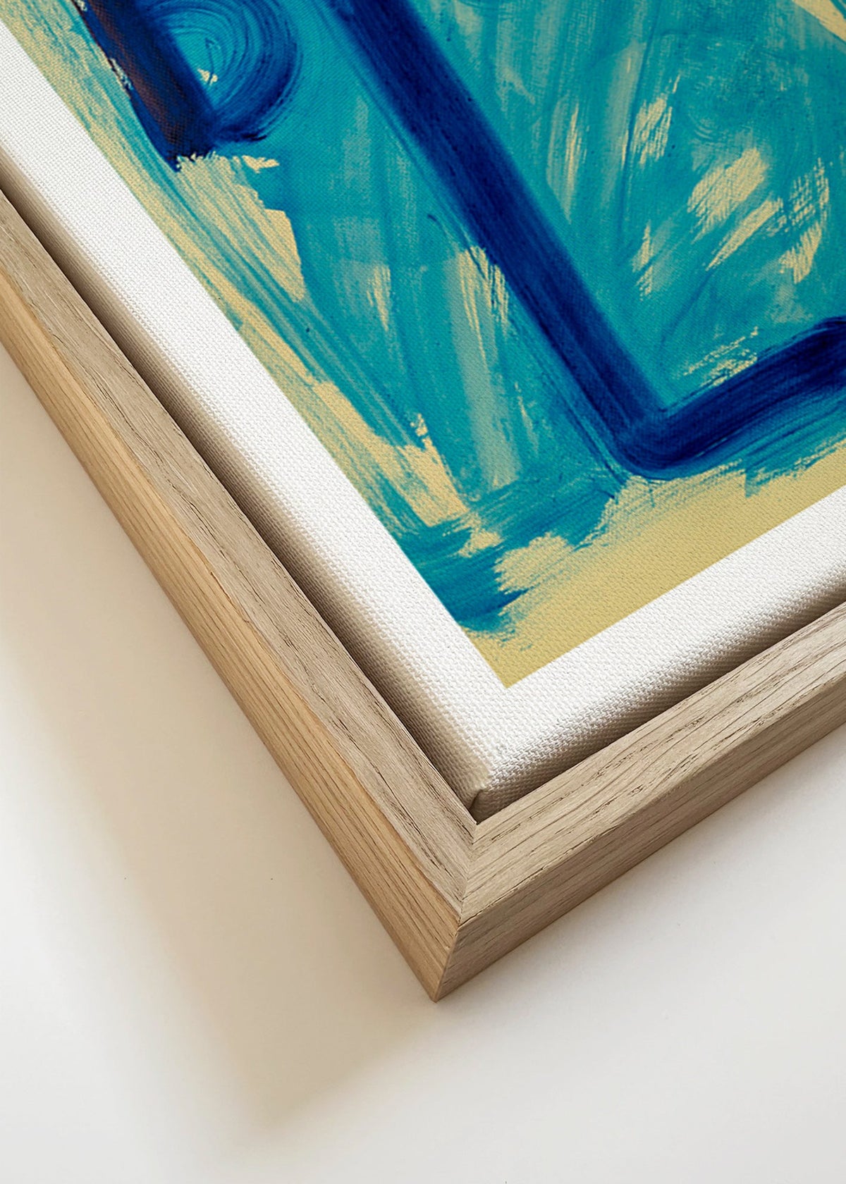 Abstraktní obraz s ručně malovanou modrou typografií – Canvas detail