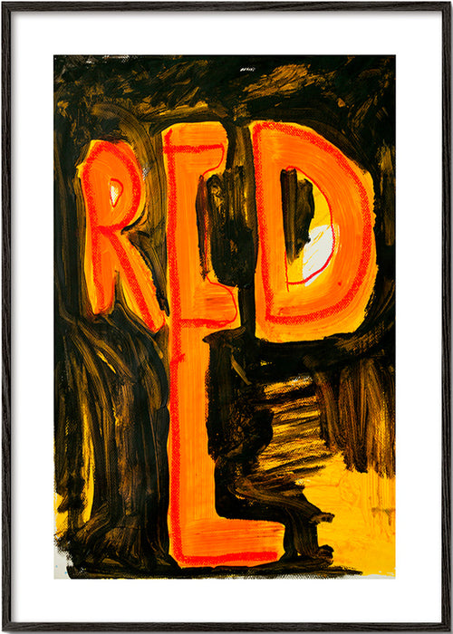 Typografická ilustrace 'RED' s malířským tahem – Black Frame