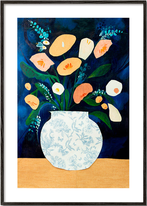 Botanický plakát s kyticí ve váze – Black Frame
