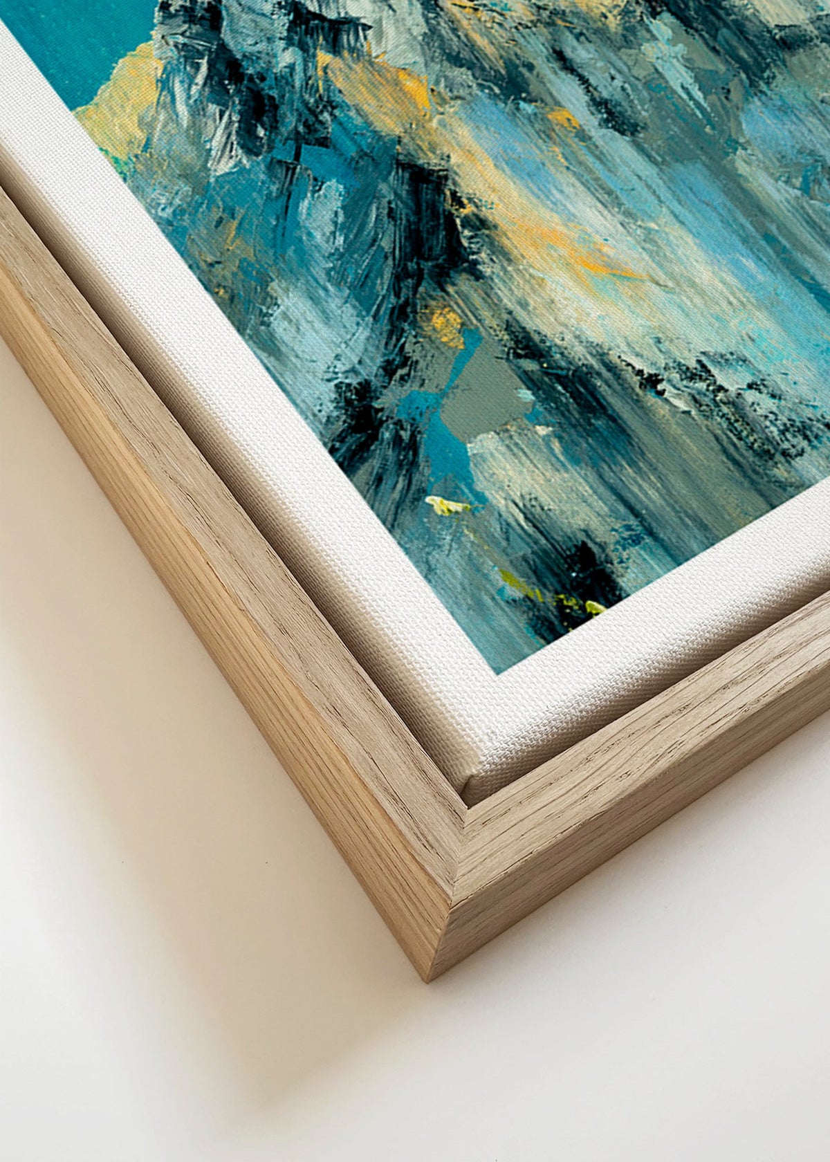 Obraz krajiny se zasněženým vrcholem a tyrkysovými plochami – Canvas detail