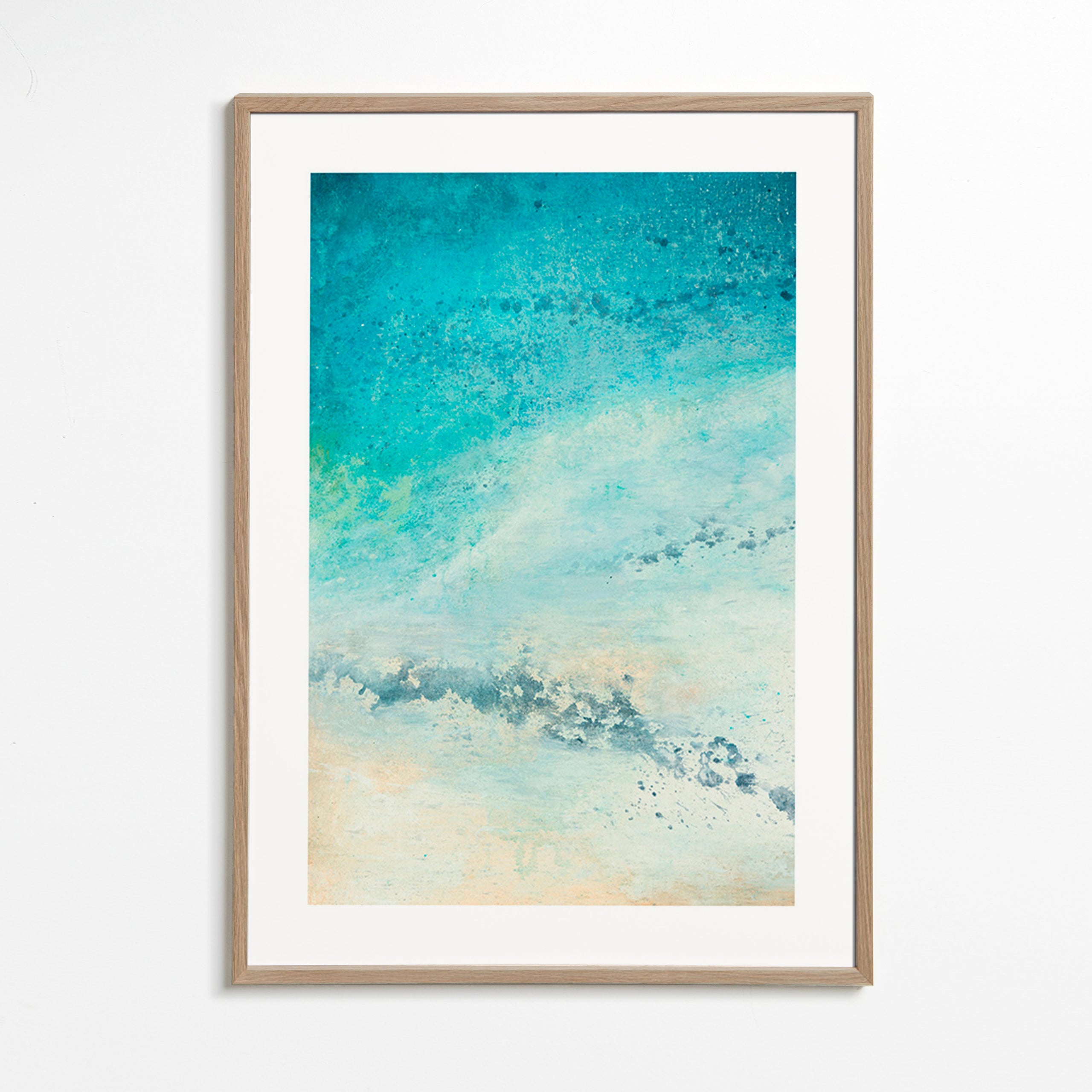 Cuadro abstracto en tonos turquesa – Oak Frame
