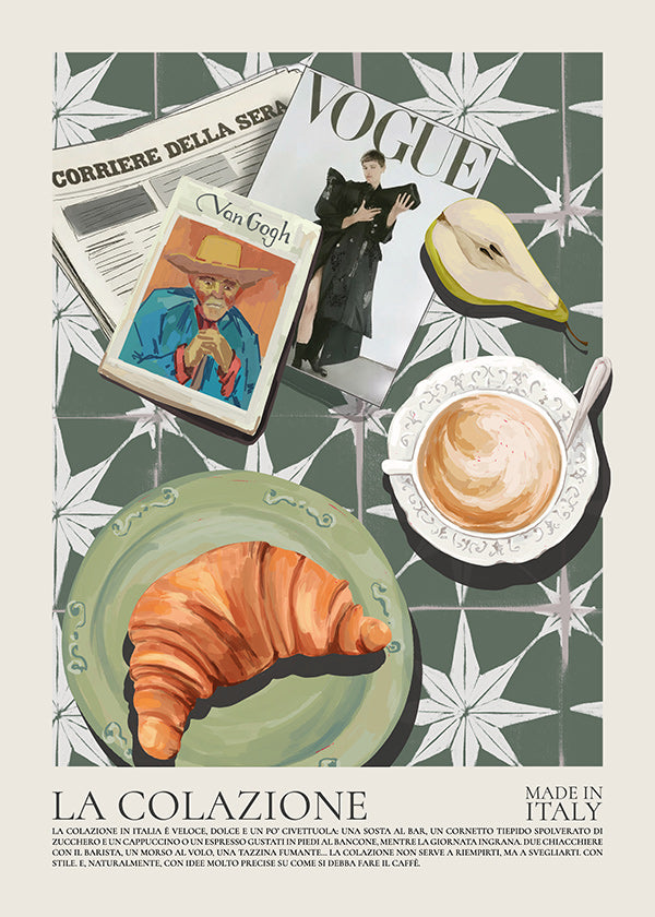 Obraz do kuchyně s croissantem a časopisem