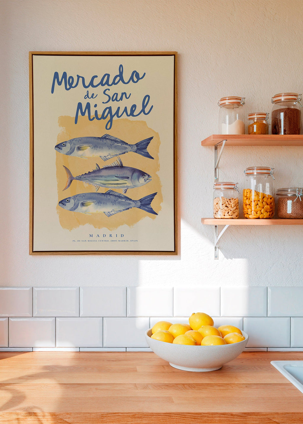 Obraz do kuchyně Mercado de San Miguel s modrými rybami
