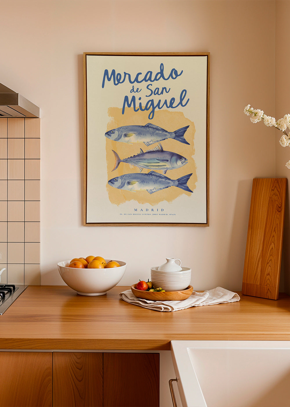 Obraz do kuchyně Mercado de San Miguel s modrými rybami
