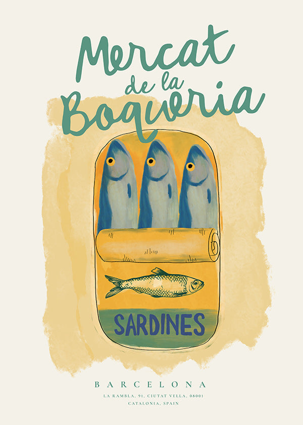 Obraz do kuchyně Mercat de la Boqueria - sardinky v plechovce