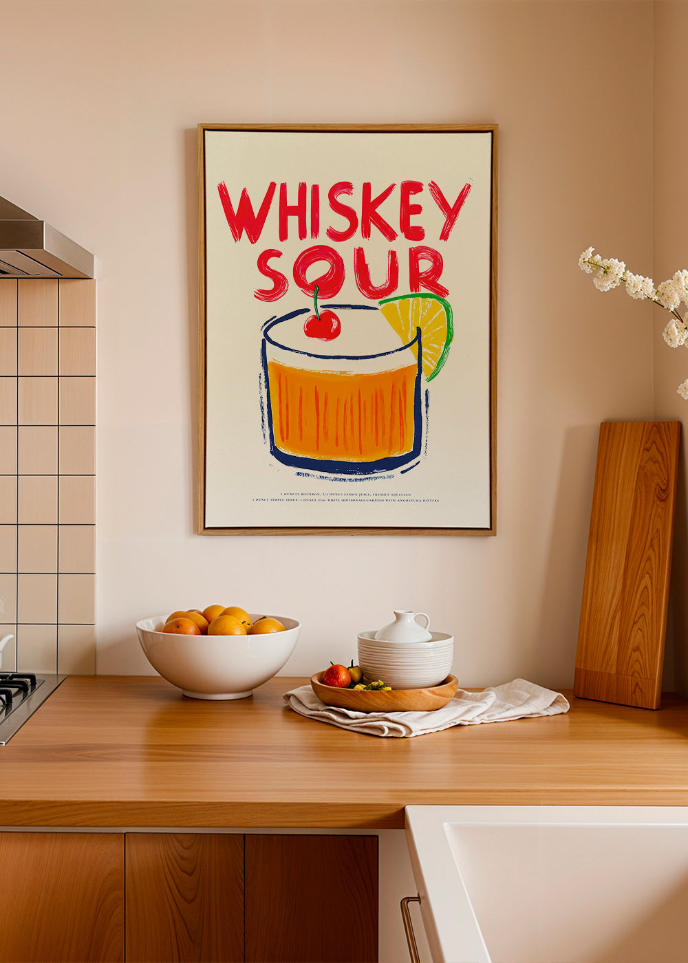 Obraz do kuchyně Whiskey Sour ilustrace koktejlu