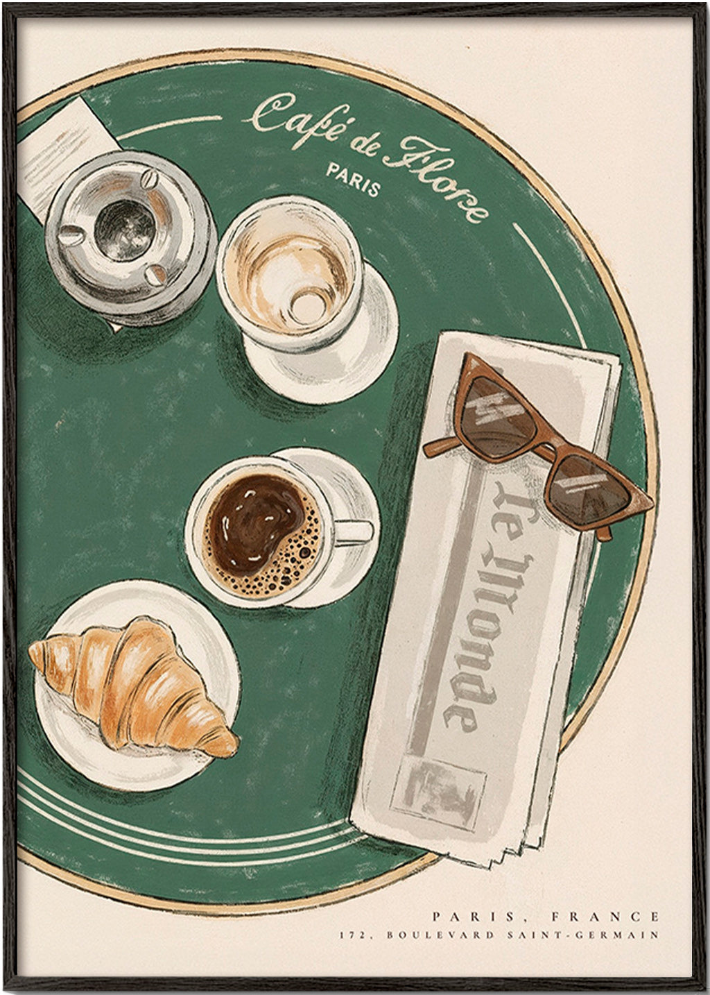 Obraz do kuchyně Café de Flore ilustrovaný croissant