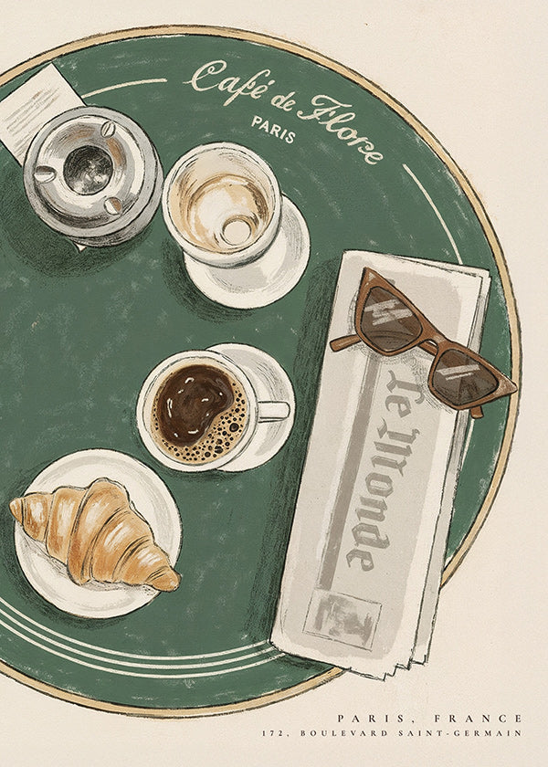 Obraz do kuchyně Café de Flore ilustrovaný croissant