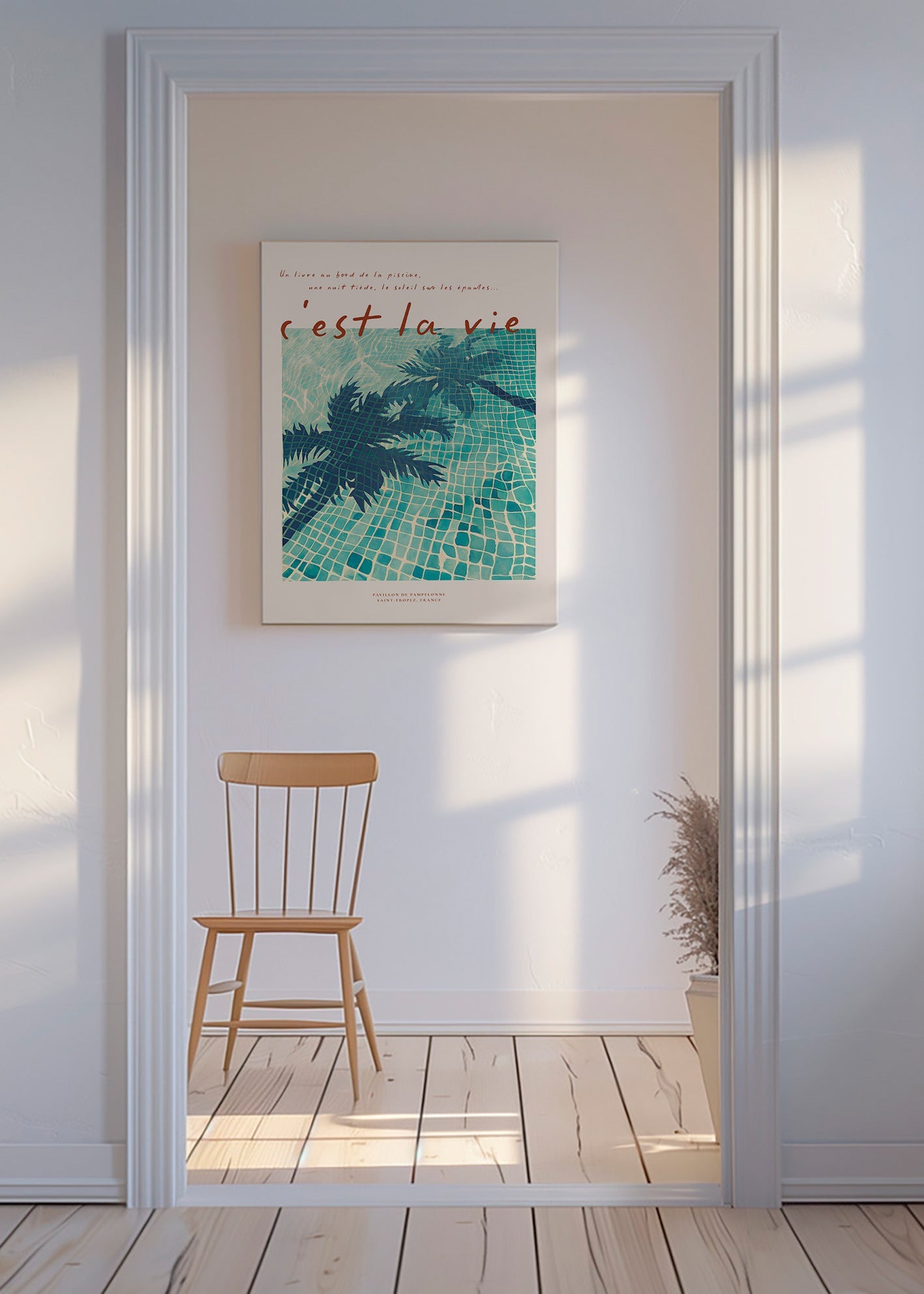 Ilustrace bazénu se stíny palem