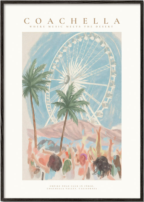 Ilustrace Coachella s ruským kolem a palmami
