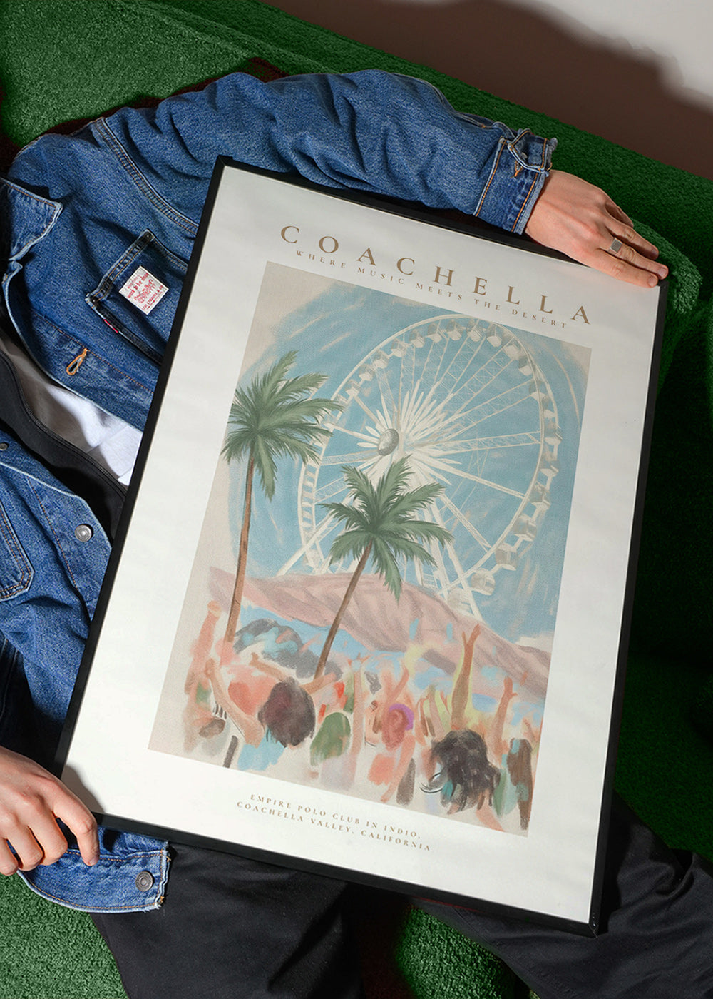 Ilustrace Coachella s ruským kolem a palmami