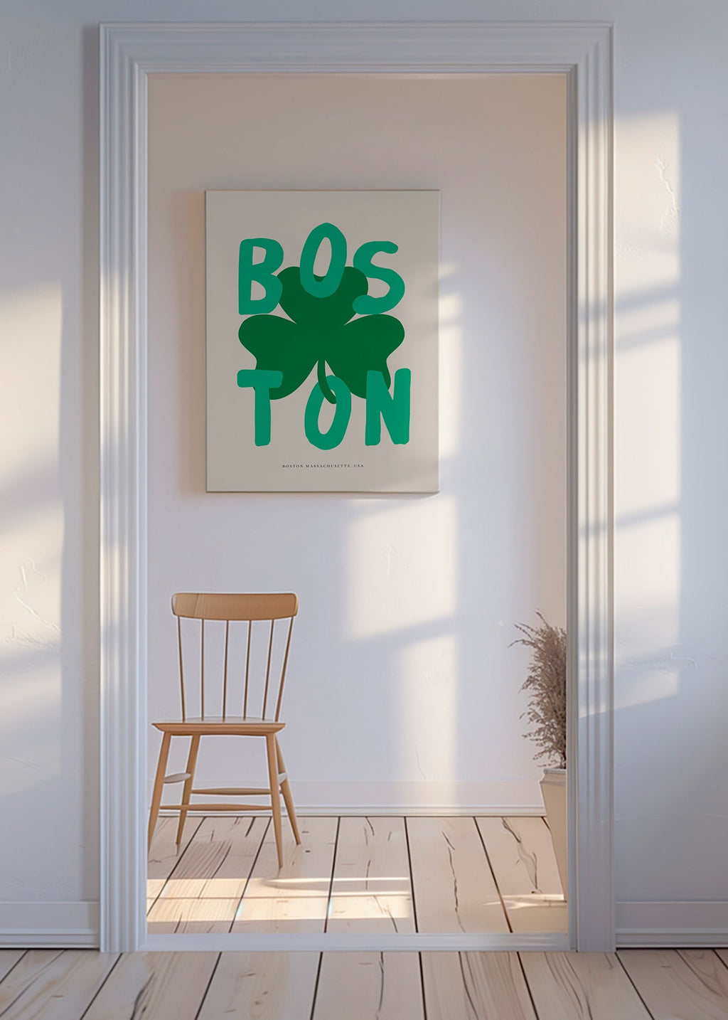 Cestovatelský plakát Boston s grafikou jetelu