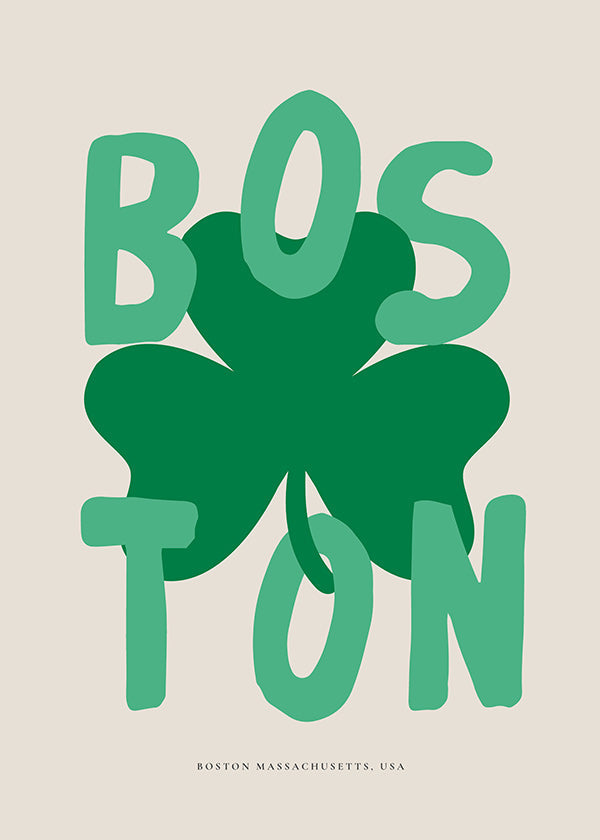 Cestovatelský plakát Boston s grafikou jetelu