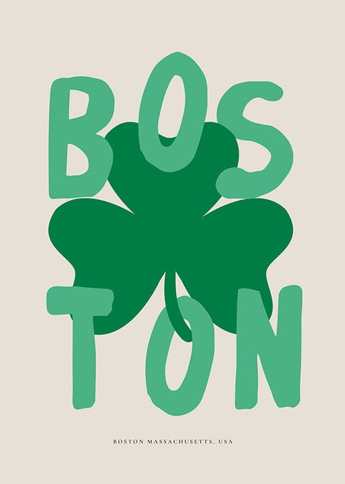 Cestovatelský plakát Boston s grafikou jetelu