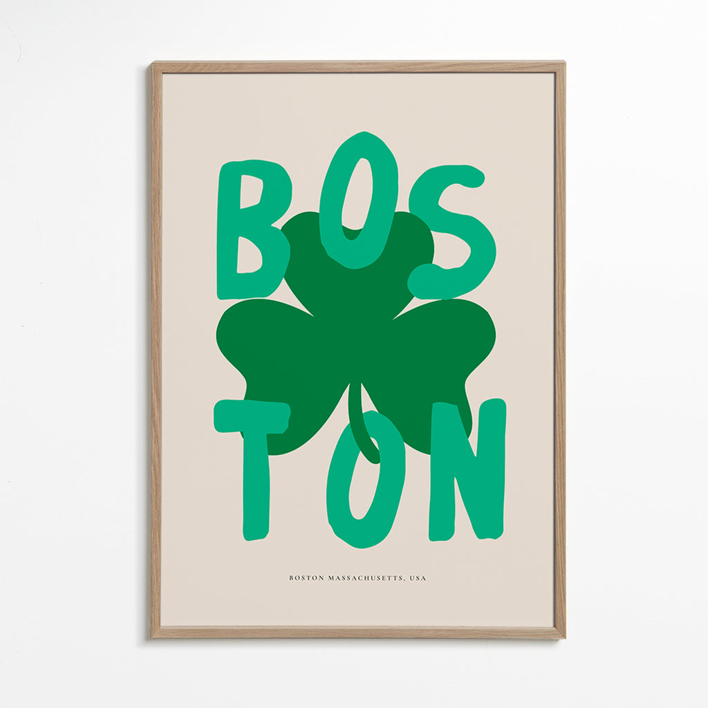 Cestovatelský plakát Boston s grafikou jetelu