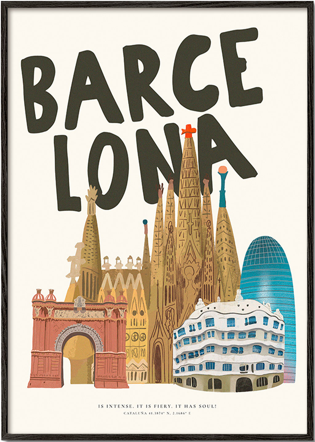 Městské umění Barcelona ilustrace s typografií