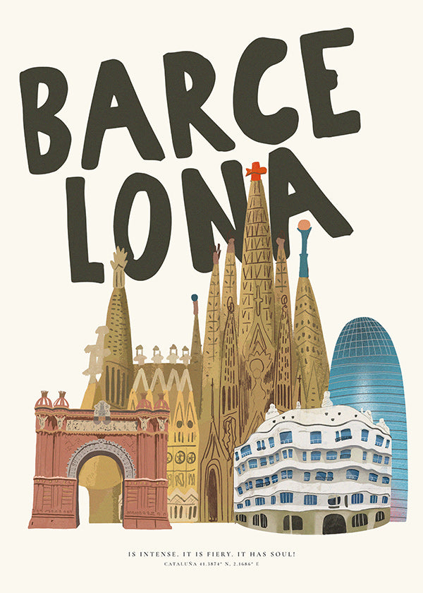 Městské umění Barcelona ilustrace s typografií