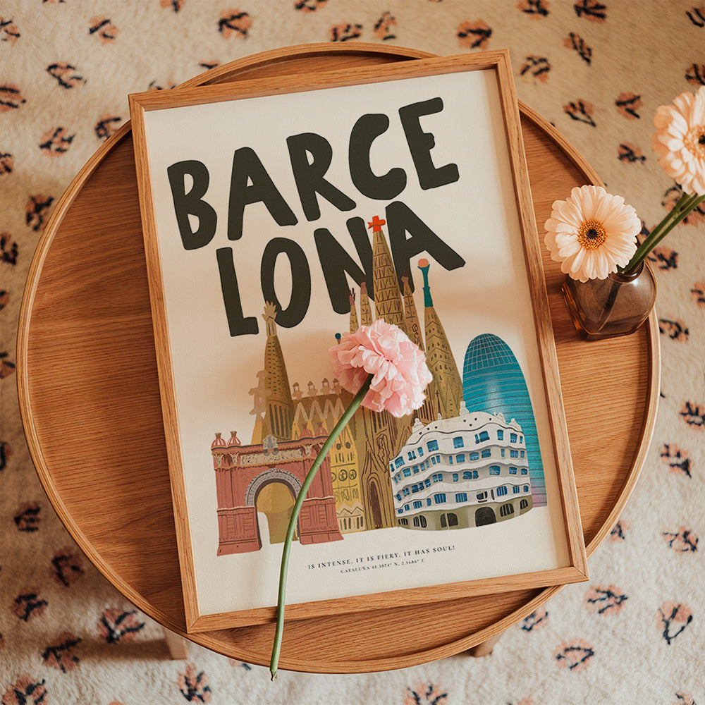 Městské umění Barcelona ilustrace s typografií
