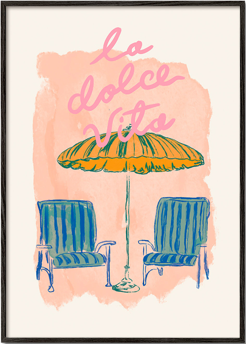 Ilustrace La Dolce Vita slunečník a židle