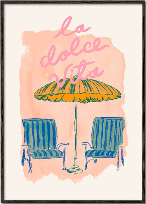Ilustrace La Dolce Vita slunečník a židle