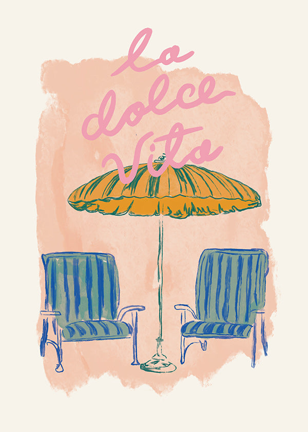 Ilustrace La Dolce Vita slunečník a židle