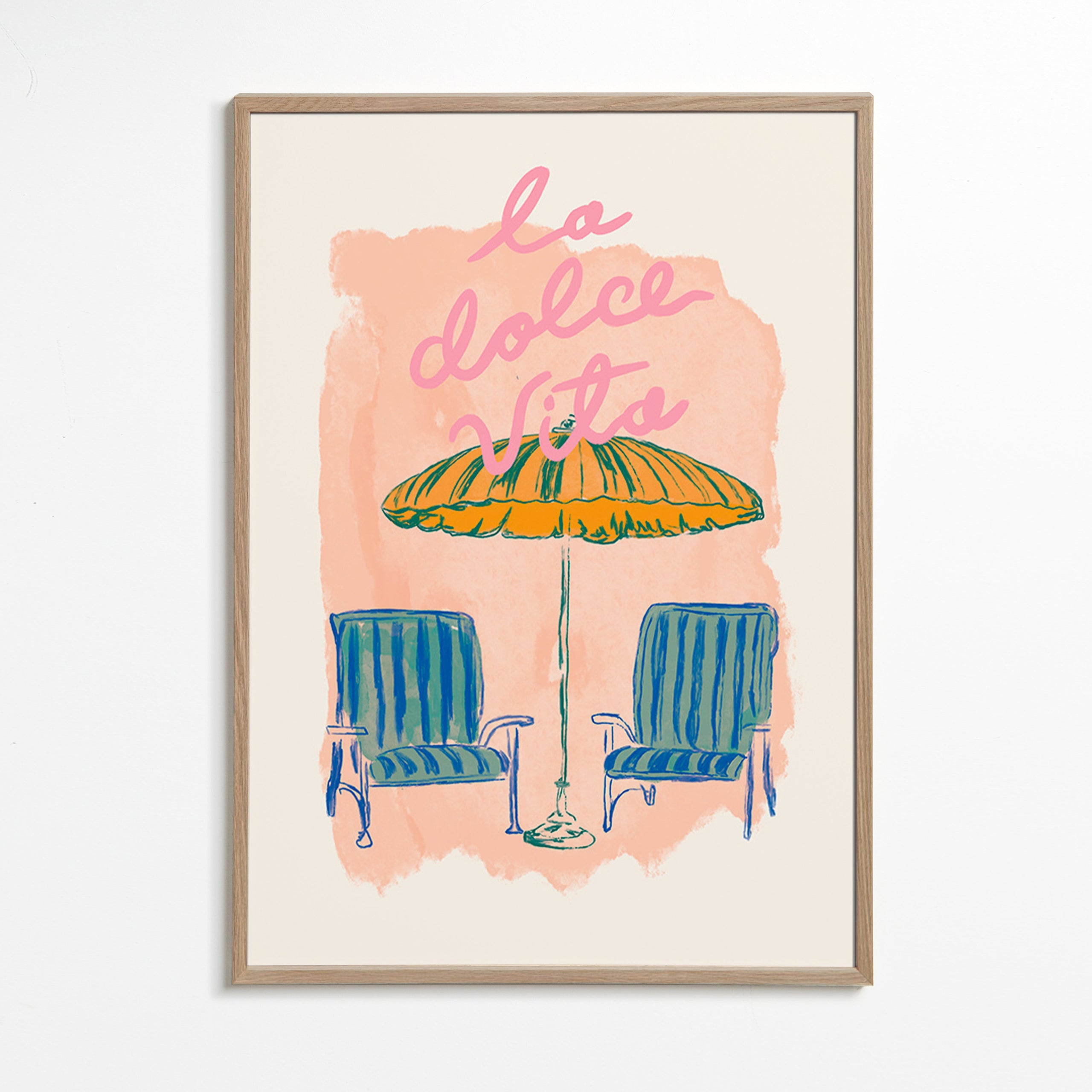 Ilustrace La Dolce Vita slunečník a židle