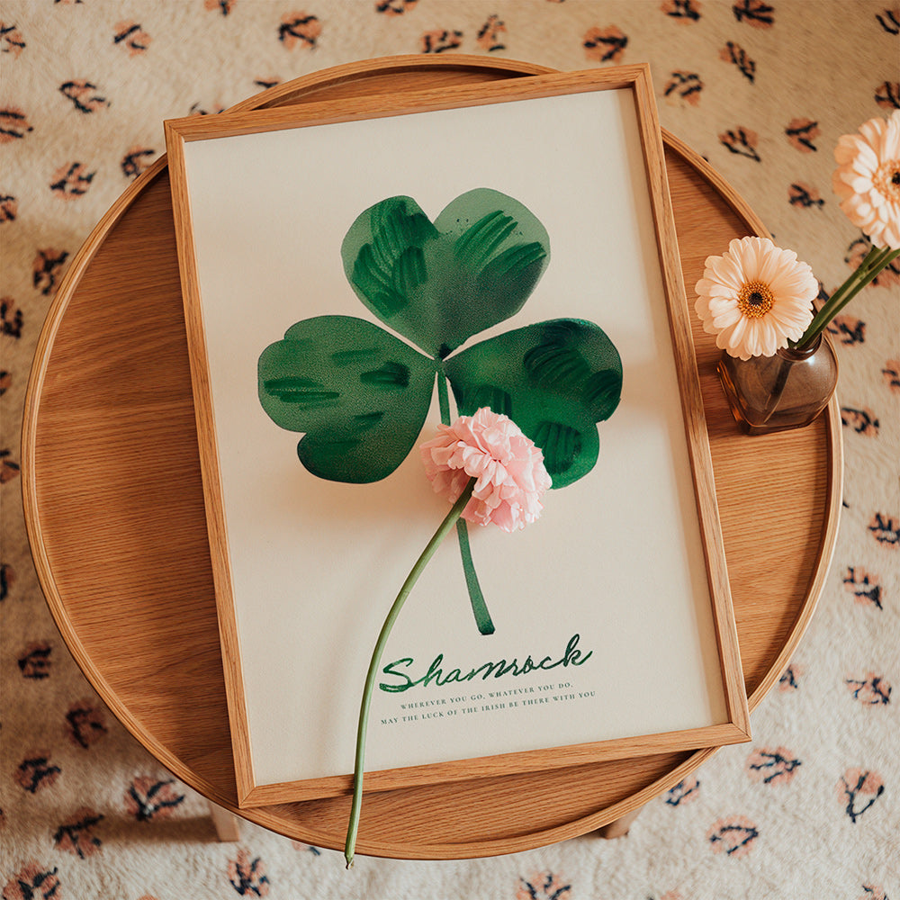Botanický plakát Shamrock jetel akvarel