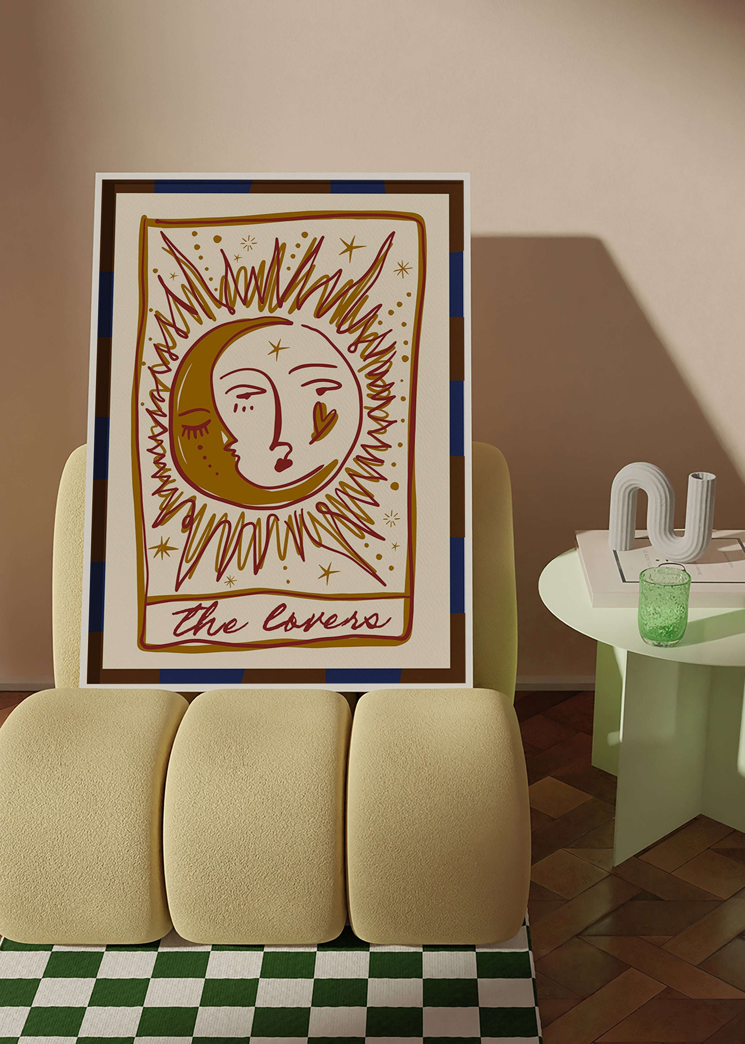 Ilustrace tarotu 'The Lovers' slunce a měsíc