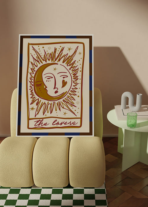 Ilustrace tarotu 'The Lovers' slunce a měsíc