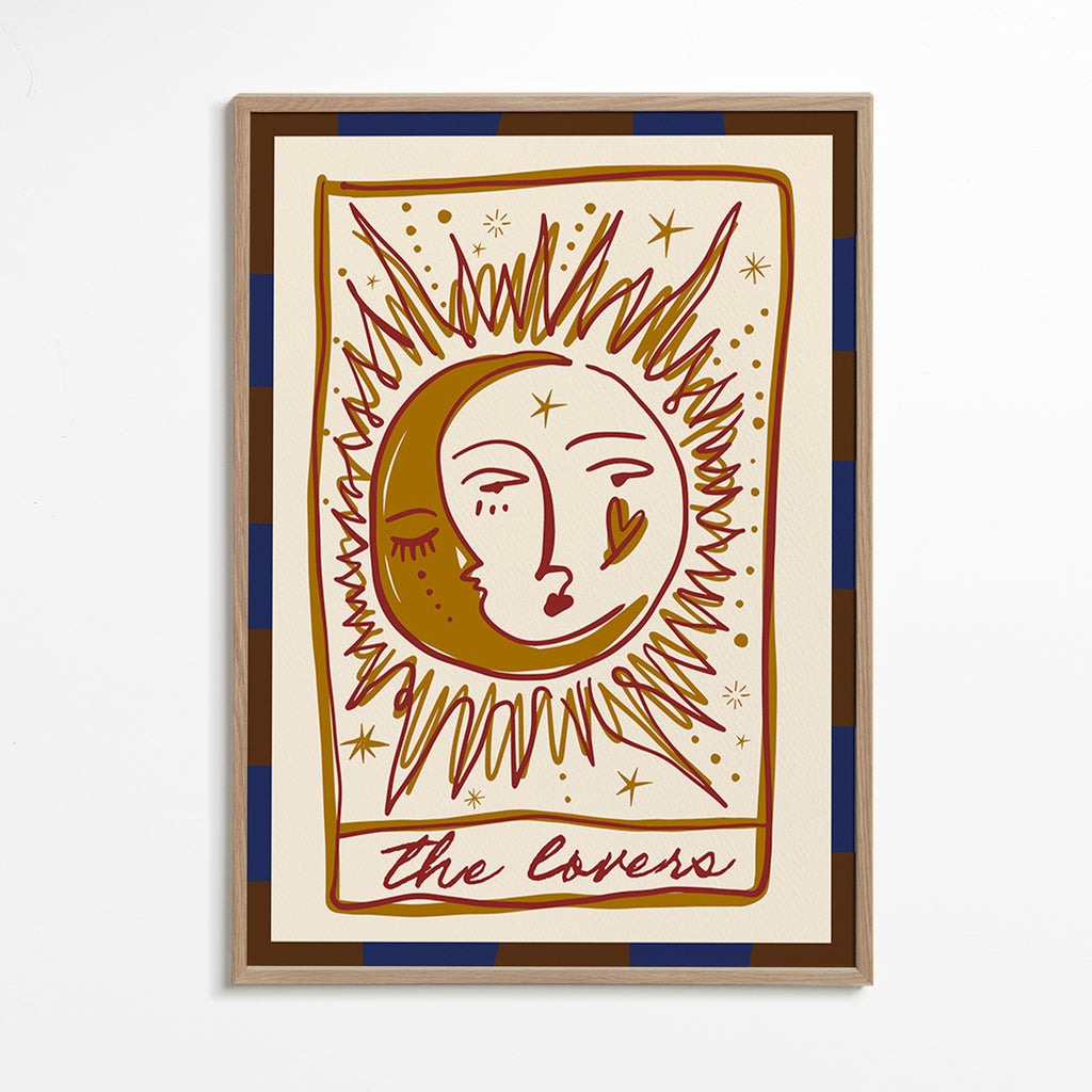 Ilustrace tarotu 'The Lovers' slunce a měsíc
