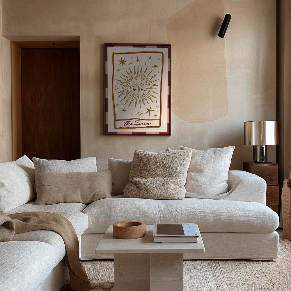 Ilustrace slunce ve vintage kartě
