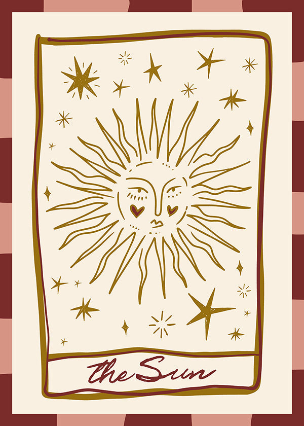 Ilustrace slunce ve vintage kartě