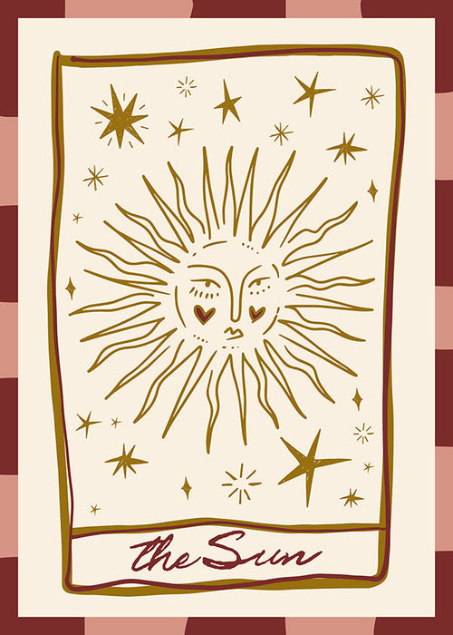 Ilustrace slunce ve vintage kartě