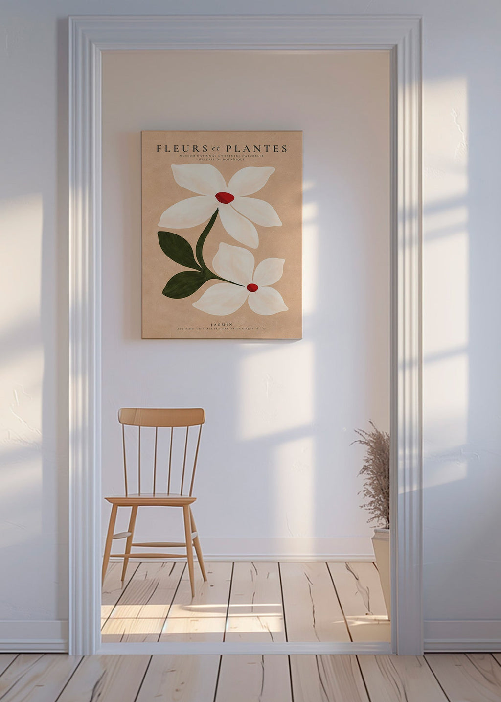 Botanický tisk jasmín na béžovém pozadí
