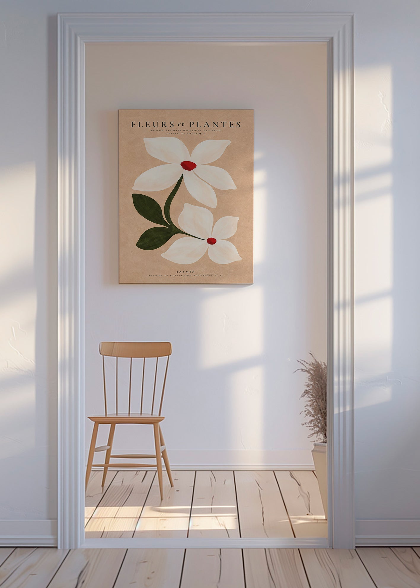 Botanický tisk jasmín na béžovém pozadí