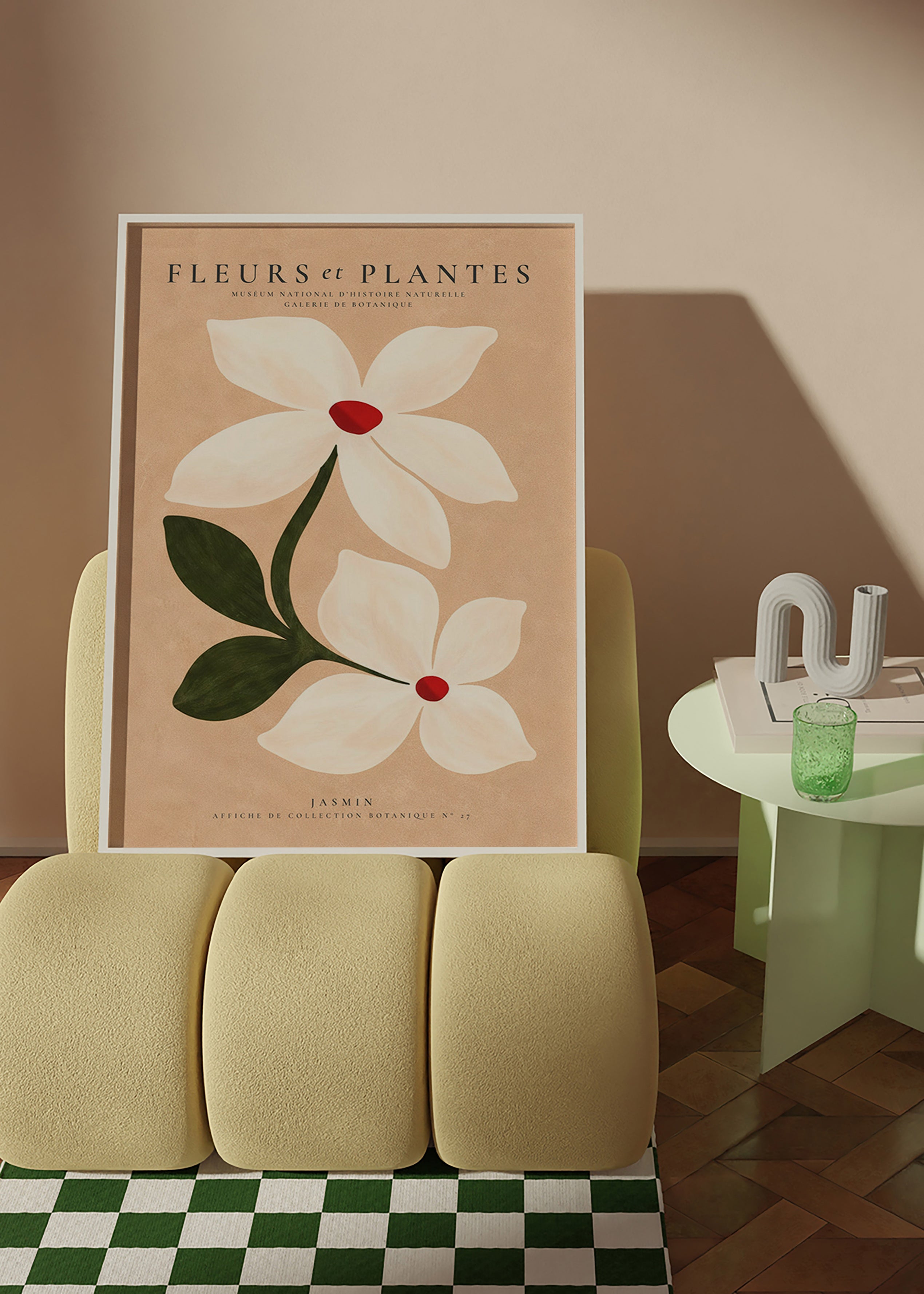 Botanický tisk jasmín na béžovém pozadí