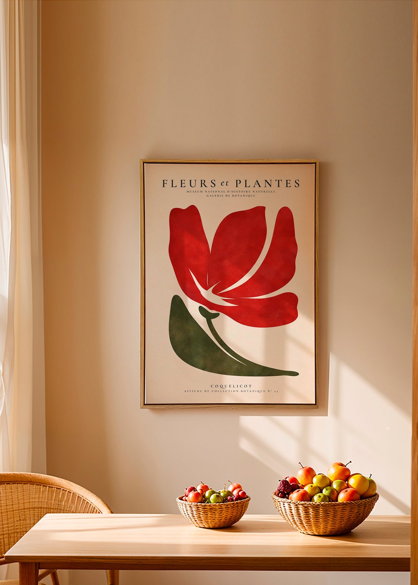 Botanický plakát se stylizovaným červeným mákem