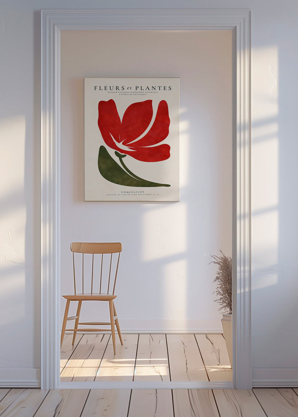 Botanický plakát se stylizovaným červeným mákem